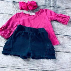 Baby Girl 12m chambray short and bubble sleeve tee